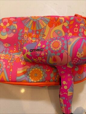 amika Pink Multi-Patterned Travel Hair Dryer with Matching Pouch